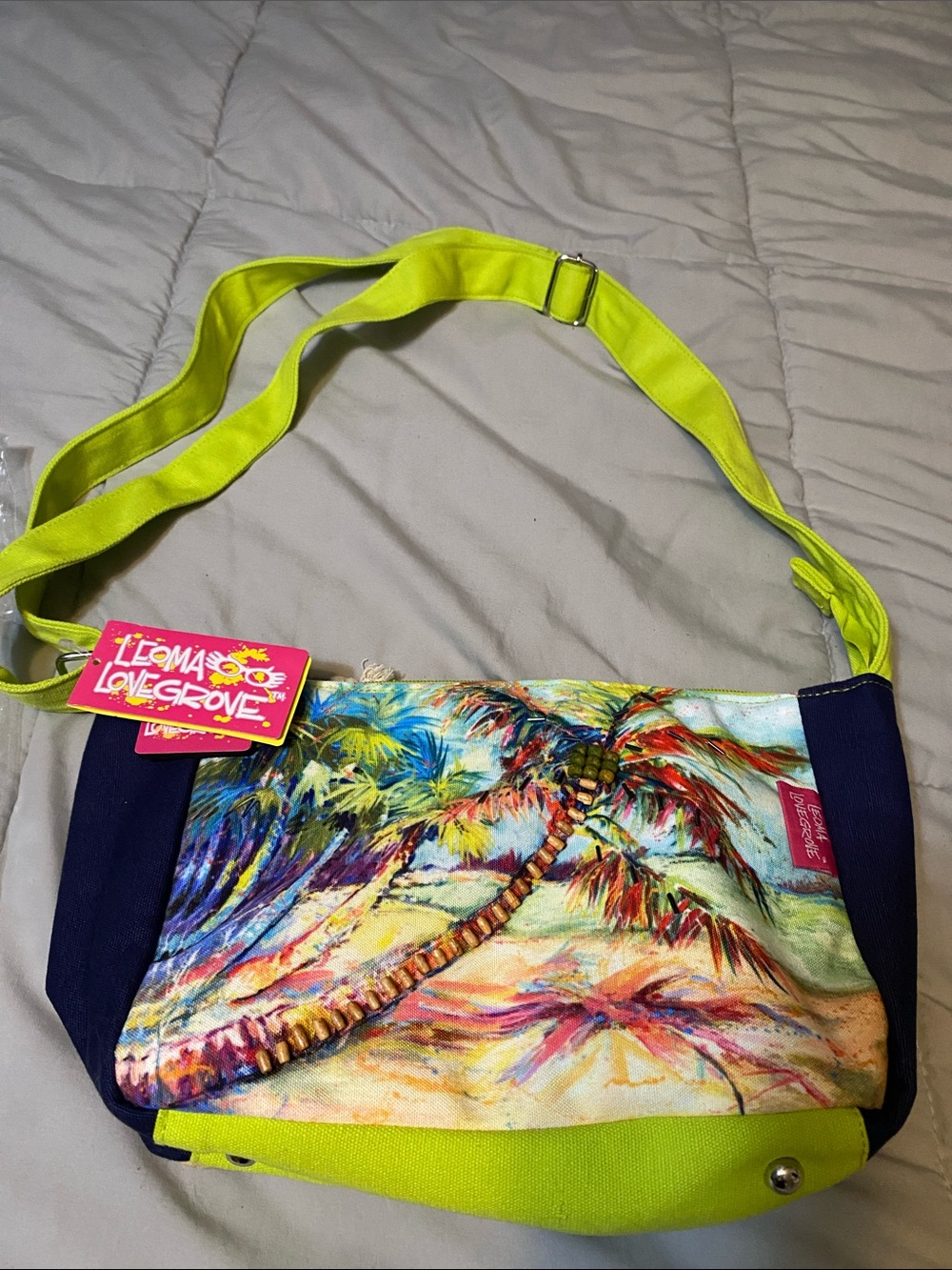 Loma LoveGrove Neon Yellow Tropical Canvas Crossbody Bag